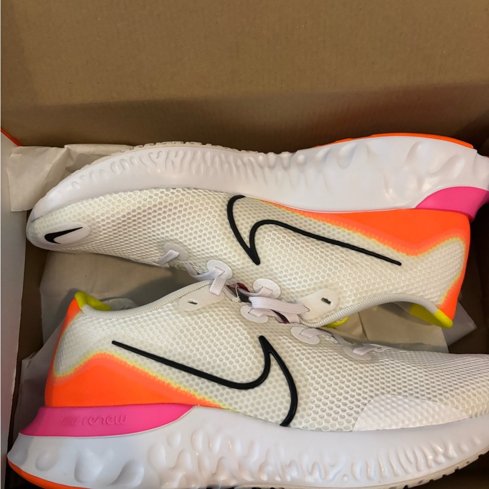 Nike White and Neon Pink Running Shoes